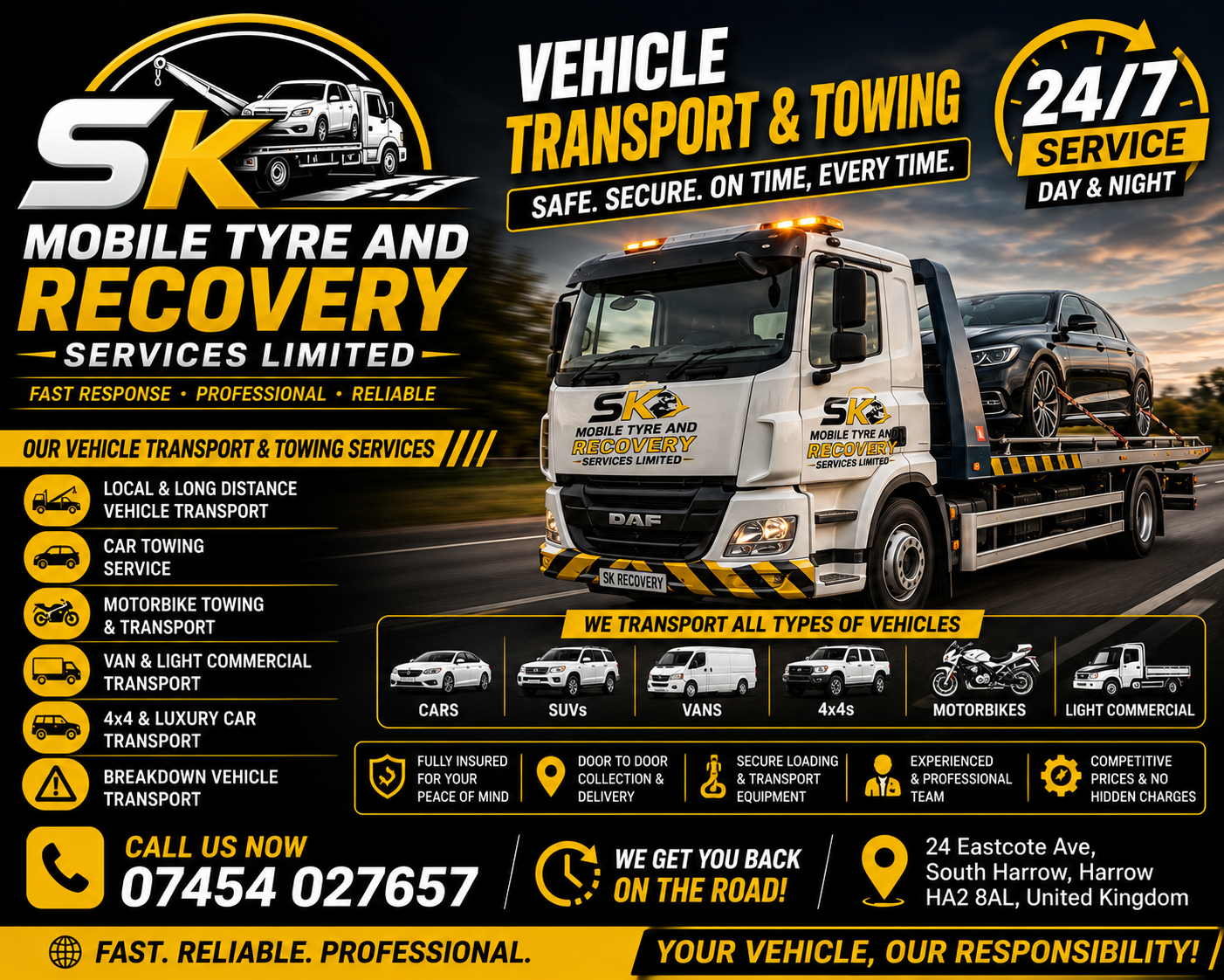 Vehicle transport and towing Harrow
